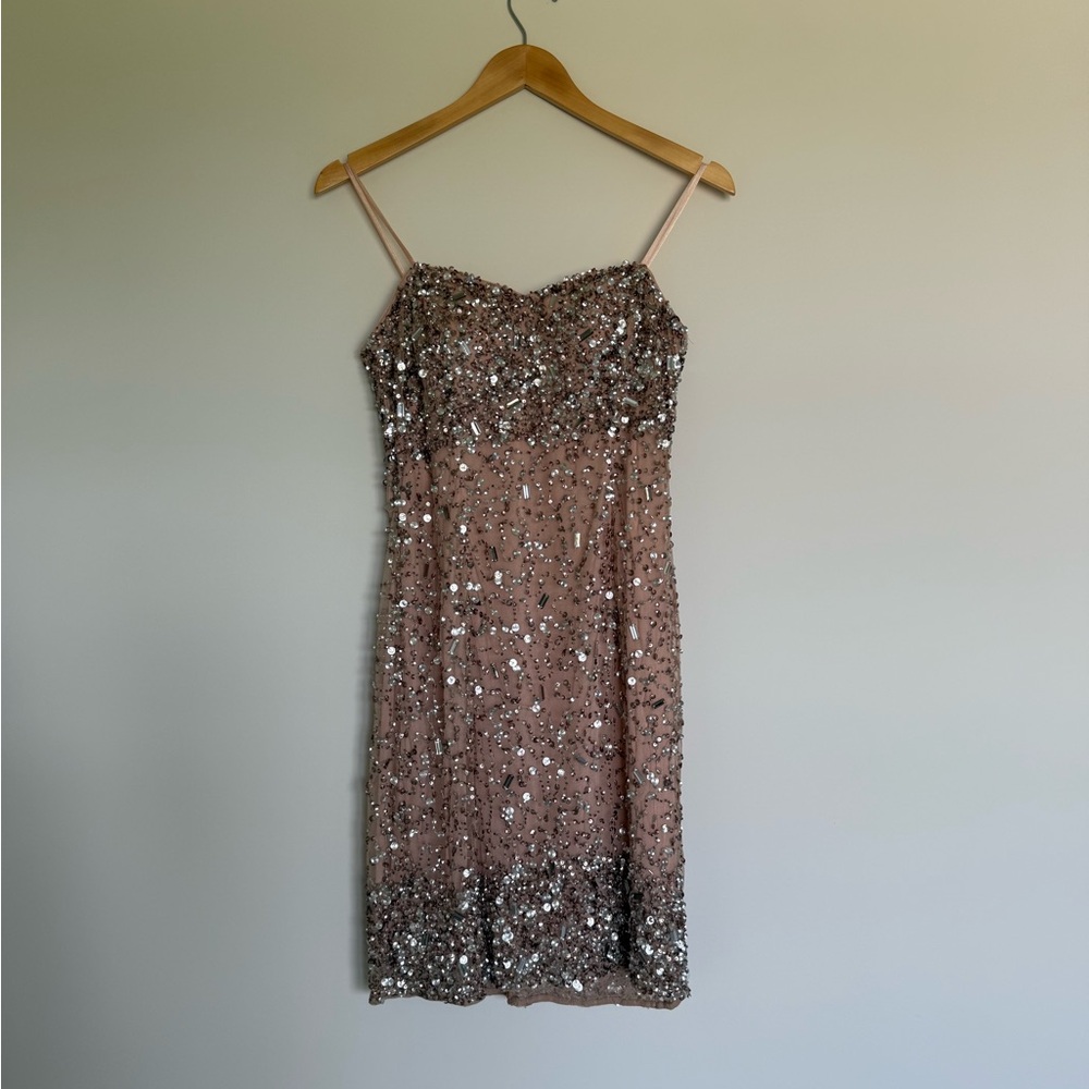 Adrianna Papell Strapless Beaded Mini Dress - Blush